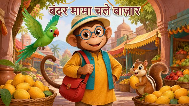 Cover illustration for बंदर मामा चले बाज़ार