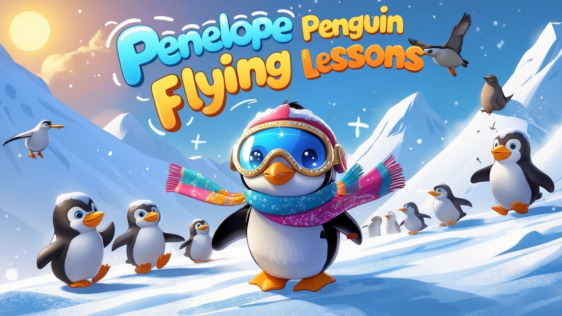 Cover illustration for Penelope Penguin Flying Lessons