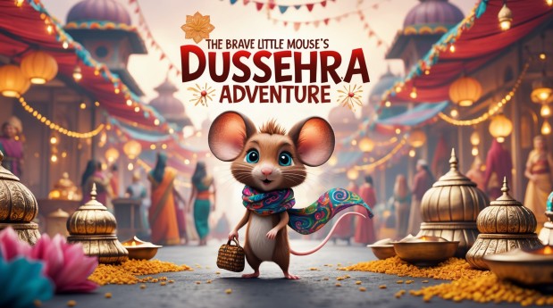 Cover illustration for The Brave Little Mouse's Dussehra Adventure
